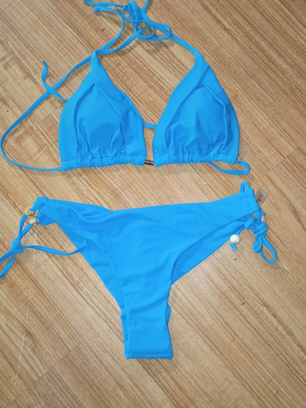 SHEIN Bright Blue Triangle Tie Bikini Set